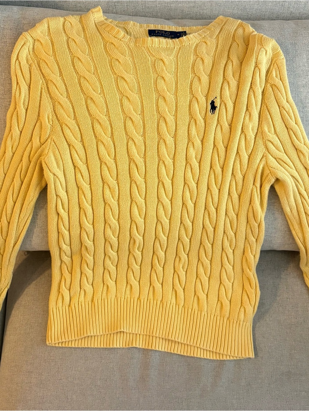 Ralph Lauren Men’s Yellow Cable-Knit Crewneck Sweater